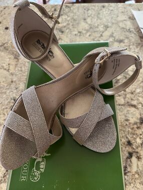 Coach Champagne Metallic Crisscross Ankle-Strap Sandals